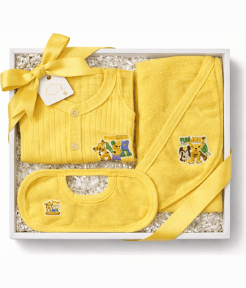 Baby Clothing Gift Set with Vest, Bib & Hooded Towel | Soft Cotton Newborn Gift Box | Baby Shower & Newborn Gift