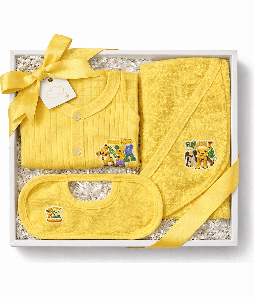 Baby Clothing Gift Set with Vest, Bib & Hooded Towel | Soft Cotton Newborn Gift Box | Baby Shower & Newborn Gift