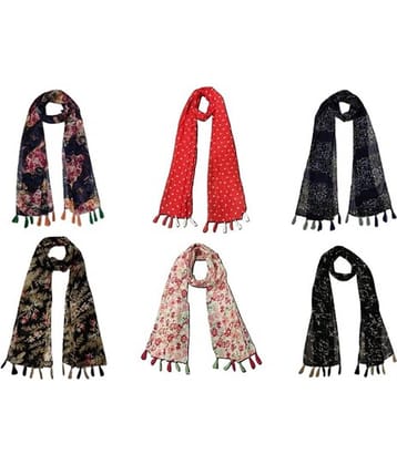 stolevilla Multi Printed Poly Cotton Yarn Stoles ( Pack of 6 )