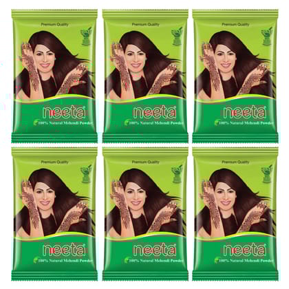 Neeta Mehendi Powder 100g Pack of 6, 100% Natural Henna Mehandi Powder for Hair, Hand & Feet