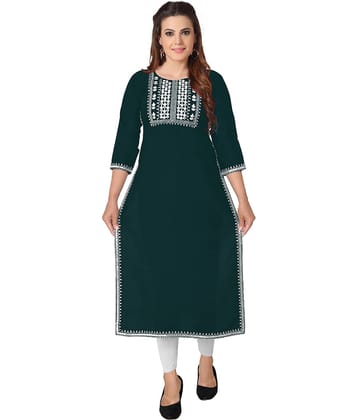 Kapadia - Green Rayon Women's Straight Kurti ( Pack of 1 )