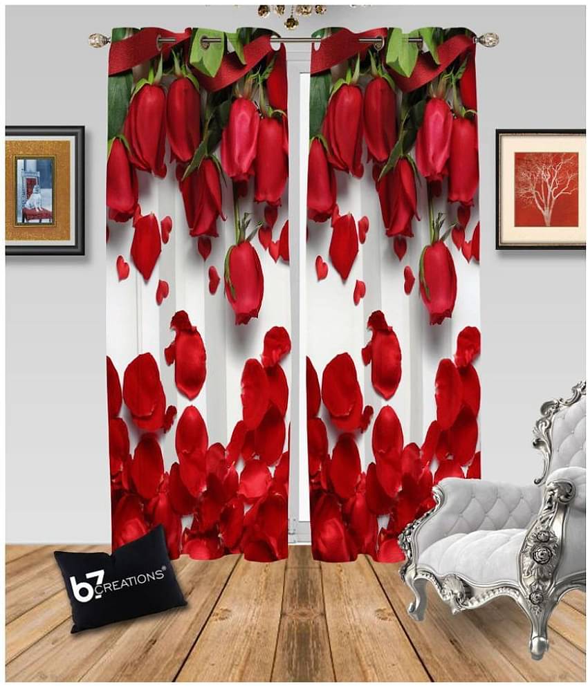 B7 CREATIONS Single Window Semi-Transparent Eyelet Polyester Curtains Multi Color