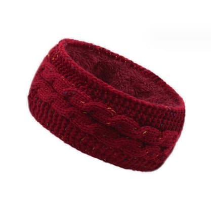 Vintage Woollen Yarn Knit Flower Design Headband-Red