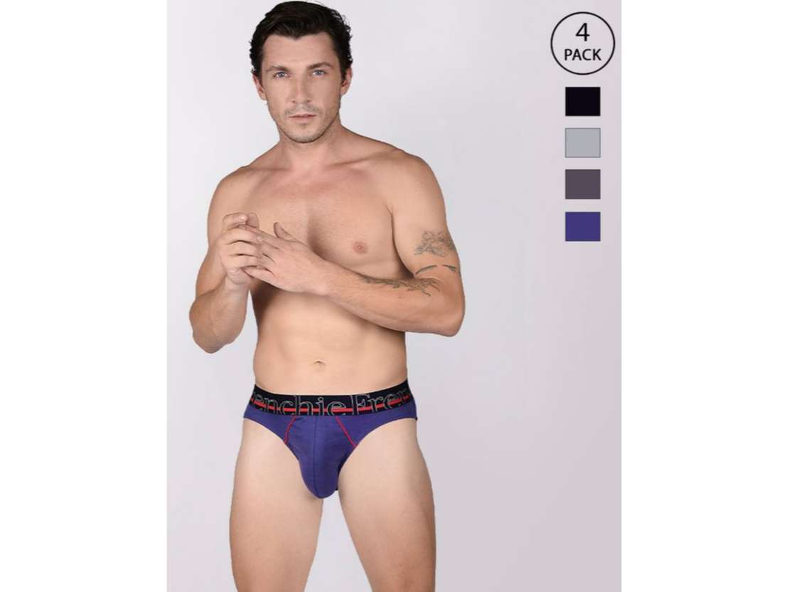 FRENCHIE Casuals 4002 Men Solid Cotton Briefs in Assorted Colours Pack of 4 - L