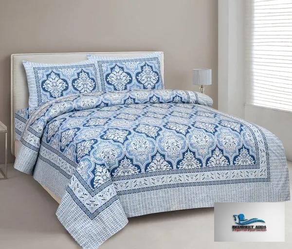 3001-Hometrade India-Standard King Size (90*108 Inches)-Pure Cotton Jaipuri Double Bedsheet With Matching Pillow Cover