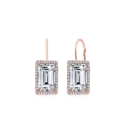 Emerald Cut Swarovski Elements Leverback Earrings in 14K Rose Gold Plating