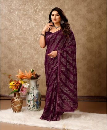 Women's Zomto Bandhani Saree with Unstitched Blouse (Wine, 5-6 Mtrs)