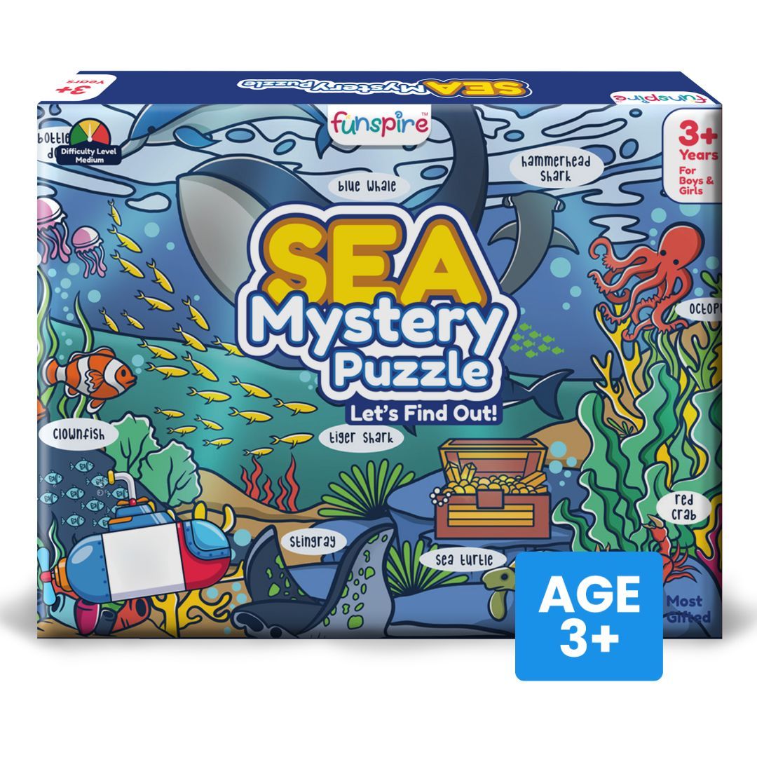 Sea Animals Wooden Floor Puzzle (Ages 3+) with Flashcards-23 Pieces