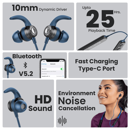 Cellecor Wireless Waterproof Neckband with 25 Hrs playtime Headphone Bluetooth - Blue