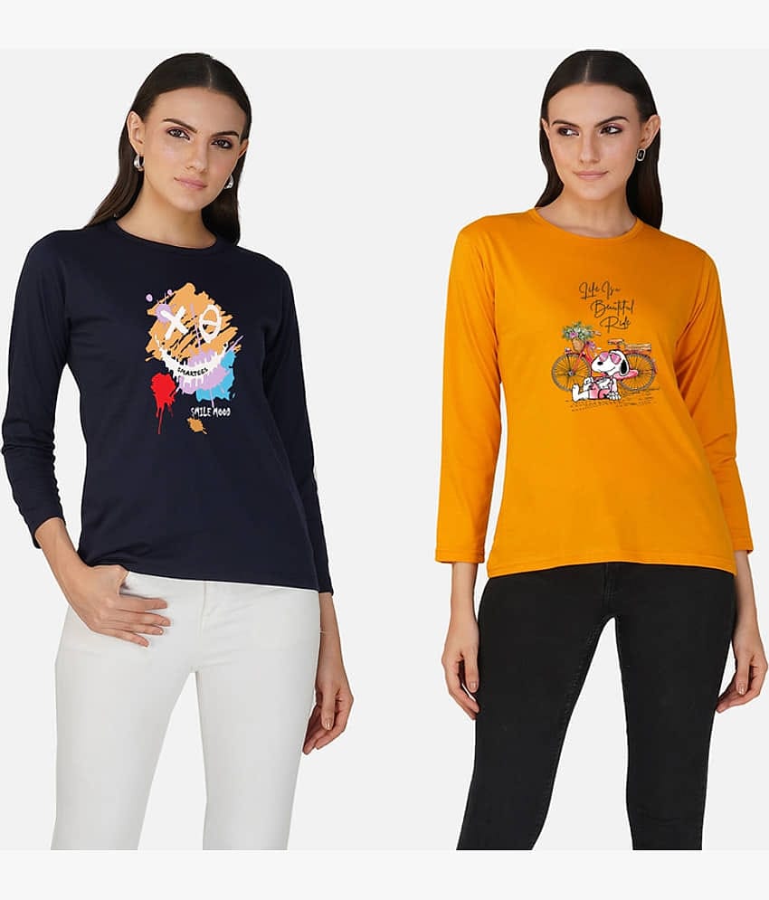 CHOZI Women Cotton Blend Printed Regular Fit Round Neck T-Shirt ( Multi Color )