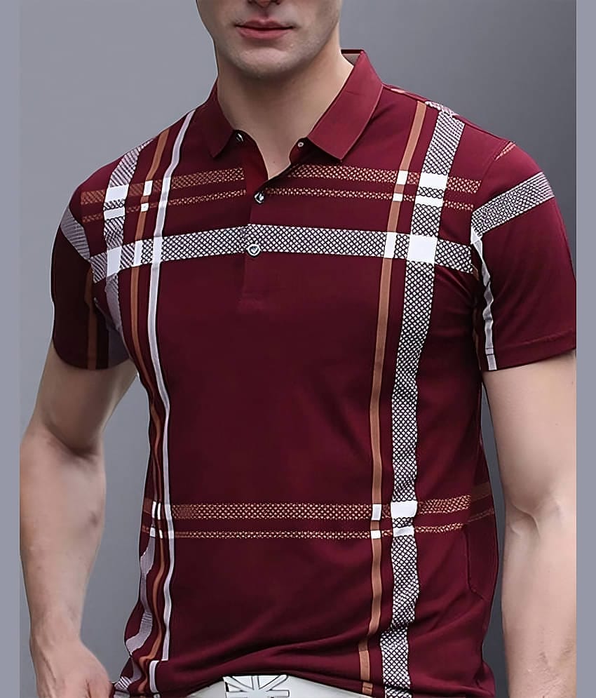 AUSK Men Cotton Blend Regular Fit Printed Polo T Shirt ( Maroon )