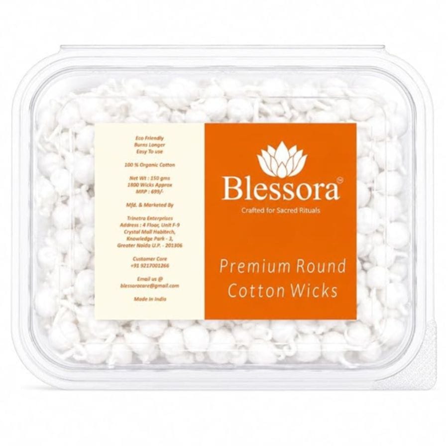 Round Cotton Wicks Diya Batti - White Phool Rui for Pooja | Long Lasting Aarti Use | Temple Daily Worship (Pack of 1800 Pcs)