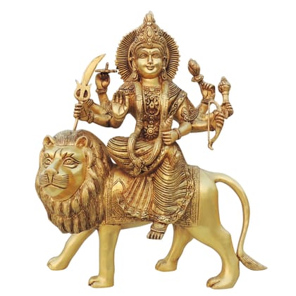 Brass Durga Ji God Idol Statue - Exquisite Brass Temple Showpiece, Height : 17 Inch (BSMAS1455 G)