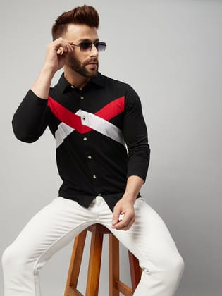 Olive Full Sleeve Color Block Knitted Shirt - M