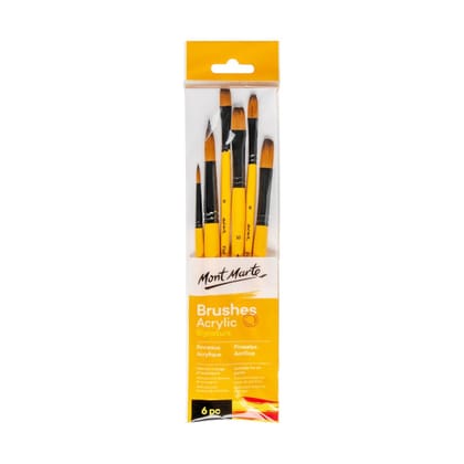 Mont Marte Acrylic Brushes Signature - Choose Set-1 x Round 6 | 1 x Round 16 | 1 x Flat 8 | 1 x Flat 10 | 1 x Filbert 8 | 1 x Filbert 10 / Set of 6 / BMHS0017