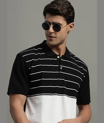 GET GOLF Men Cotton Blend Regular Fit Colorblock Polo T Shirt ( Black )