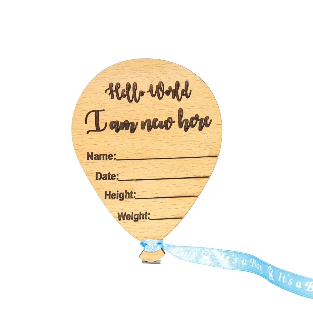 The Baby First Box Wooden Baby Name Announcement Sign, Birth Announcement Sign, Baby Milestone, Baby Phootshoot Prop, Baby Shower Gift - Balloon (Blue)
