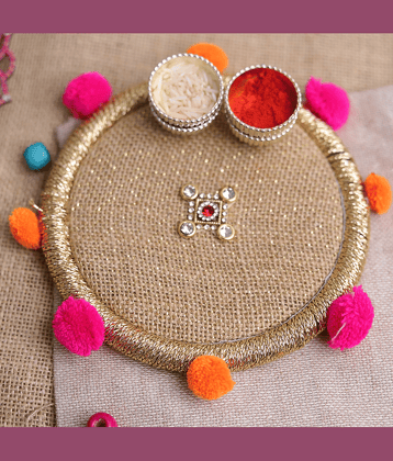 Ros - Wood Pooja Thali With Roli Chawal - 14 Cm