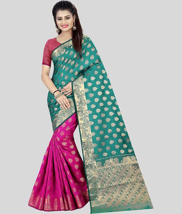 Gazal Fashions Silk Blend Printed Saree With Unstitched Blouse Piece ( Multicolor )