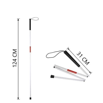 FAIRBIZPS Height Adjustment Walking Stick Blind Stick Aluminium 4 Segment Folding Blind Cane Heavy Duty Blind Stick for Unisex
