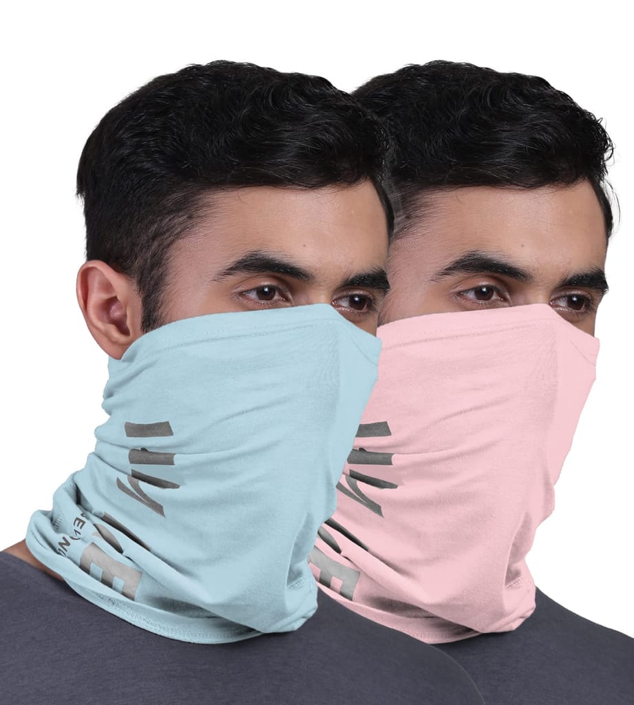 FREECULTR Unisex Bamboo Bandana, Anti Microbial Super Soft & Comfort Fit, Breathable Multipurpose Headband, Face Mask for Dust Protection and Sun - Printed Pack of 2-Chalk Blue,Pastle Peach