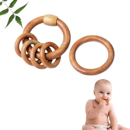 Wooden Baby Teething Ring Rattle with Ring teether Natural neembwood Wooden Baby Teething Ring Rattle with Ring teether Natural neembwood