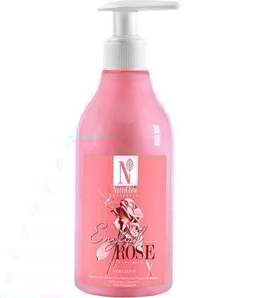 NutriGlow NATURAL'S English Rose Body Milk For Intensive Nourishment, 8 Hour Moisture Lock & Repairs Skin Damage, No Parabens & Mineral Water, 300 ml