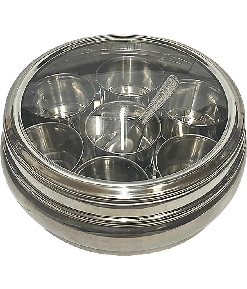 Dynore Belly Masala Dabba Steel Silver Spice Container ( Set of 1 )
