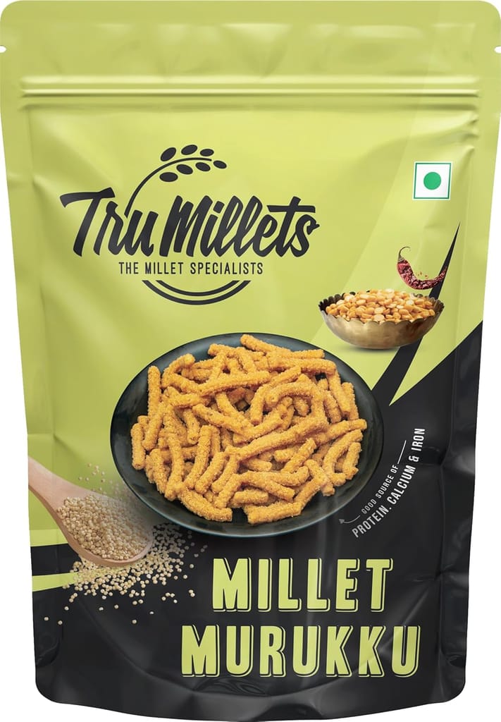 Trumillets 125 Gm Healthy Millet Snack for Kodo Millet Murukku | Indian Masala Crispy Namkeen | Healthy and Hygienic Snacks | High Protein & Fiber Snack | No Preservative