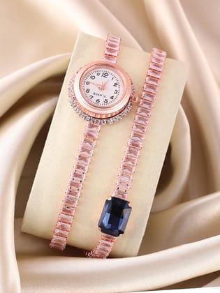 The Crystalized Wrap Round Watch - Rose Gold (Sapphire Blue Stone)-Watches