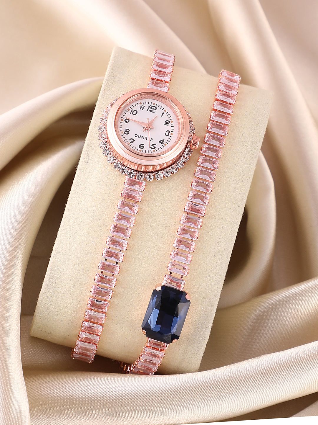 The Crystalized Wrap Round Watch - Rose Gold (Sapphire Blue Stone)-Watches