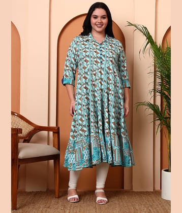 Yash Gallery Women Rayon Printed Anarkali Kurti ( Green )