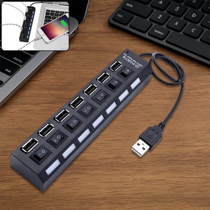 USB Splitter Multi Port USB 2.0 Hub, 7 Port with Independent On/Off Switch and LED Indicators USB A Port Data Hub, Suitable for PC Computer Keyboard Laptop Mobile HDD, Flash Drive Etc USB Splitter Multi Port USB 2.0 Hub, 7 Port with Independent On/Off Switch and LED Indicators USB A Port Data Hub, Suitable for PC Computer Keyboard Laptop Mobile HDD, Flash Drive Etc