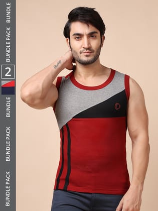 Men's Assorted Pack of 2 Solid Combed Cotton Racerback Styled Gym Vest Men's Assorted Pack of 2 Solid Combed Cotton Racerback Styled Gym Vest