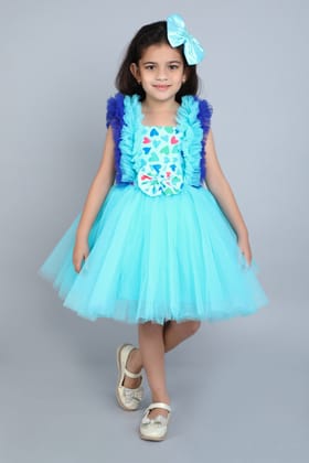 Heart and Ruffle Party Dress -Blue-2-3Y / Blue