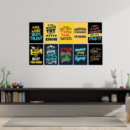 Set of 10 Inspirational Quotes High Quality Printed 300 GSM Posters with Glue Drops