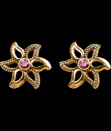 SILVER SHINE  Elegant Pink Diamond Flower Stud Earrings