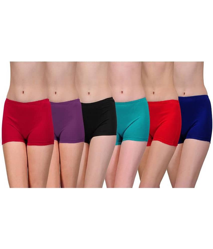 Softskin Pack of 6 Cotton Lycra Solid Women's Boy Shorts ( Multi Color )