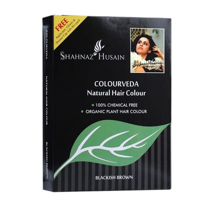 Shahnaz Husain Colourveda Natural hair Colour Blackish Brown + Free Applicator- Gloves & Shower Cap With This Pack (100g)-100g