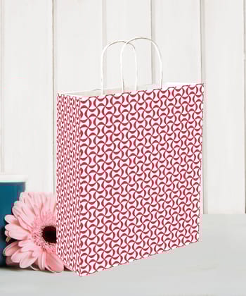 Printed 90 GSM Red Paper Gift Bags, Ideal for Return Gifts, Corporate Gifts, & Gifting on Special Occasions (Size: 11.4 x 9.4 x 4.7 inch) -  12