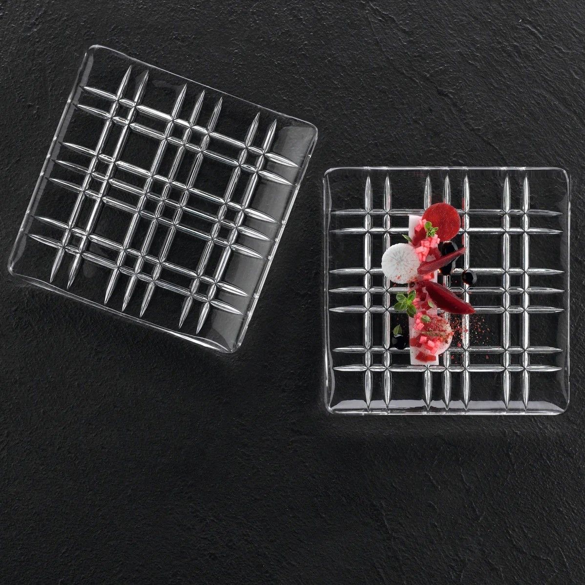 Nachtmann Square Crystal Square Smoke Plate 21 Cm (Set Of 2)