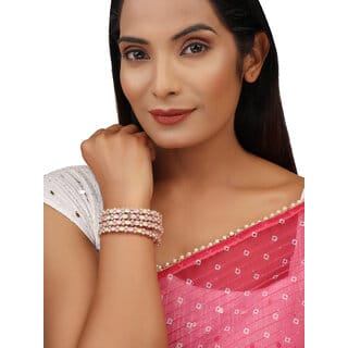 Pink Green CZ Rosegold Plated 4pc Bridal Bangle Set