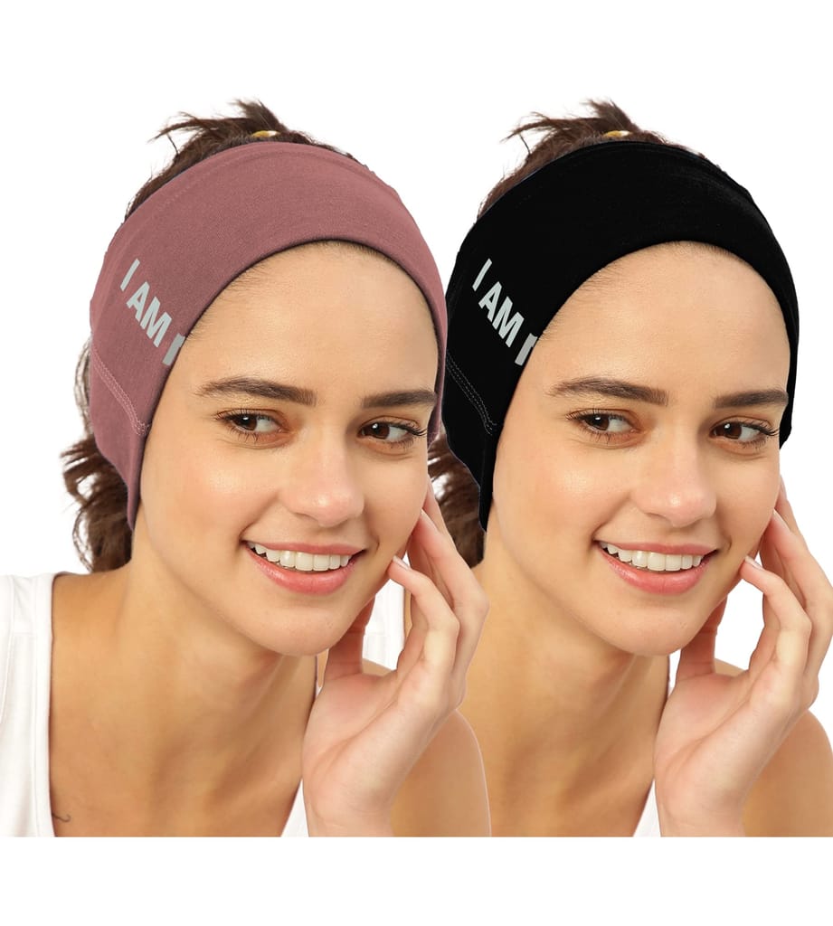 FREECULTR Unisex Bamboo Bandana, Anti Microbial Super Soft & Comfort Fit, Breathable Multipurpose Headband, Face Mask for Dust Protection and Sun - Size Printed Pack of 2-Cuban Peach, Black