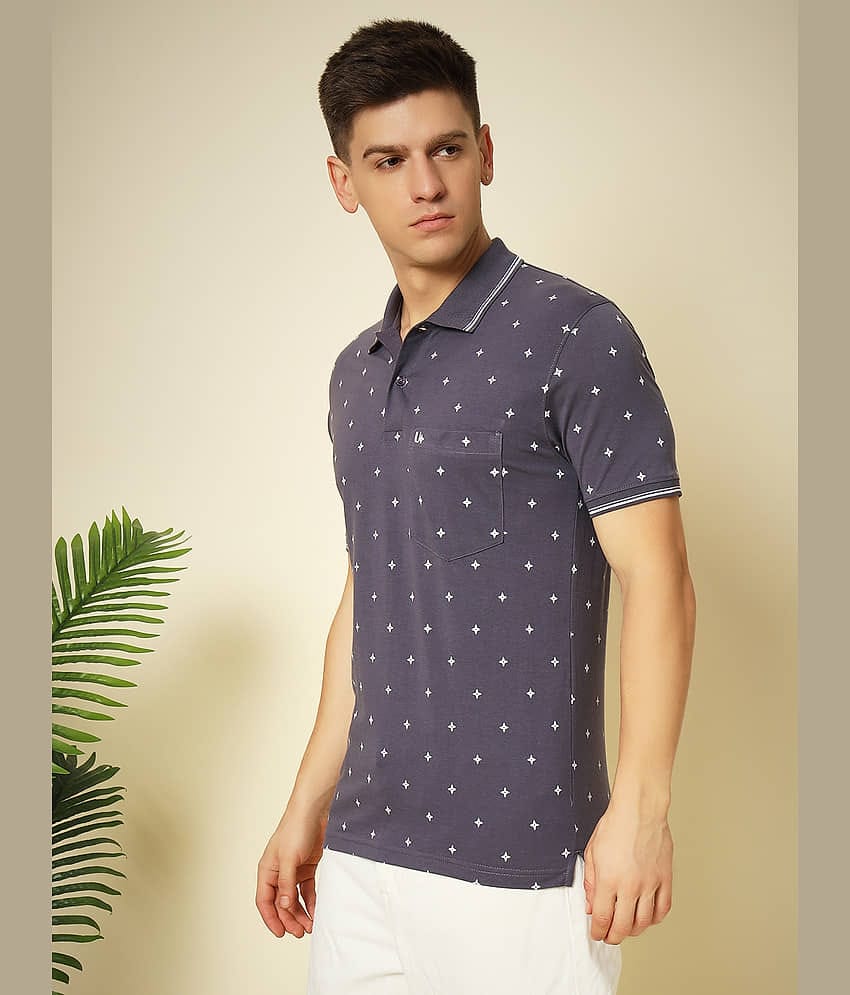 UNIBERRY Pack of 1 Cotton Regular Fit Printed Half Sleeves Men's Polo T Shirt ( Purple )