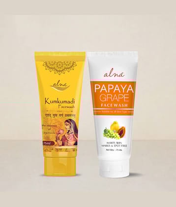 Alna Kumkumadi Face Wash with Papaya Grape Face Wash 75ml Each , Pack of 2