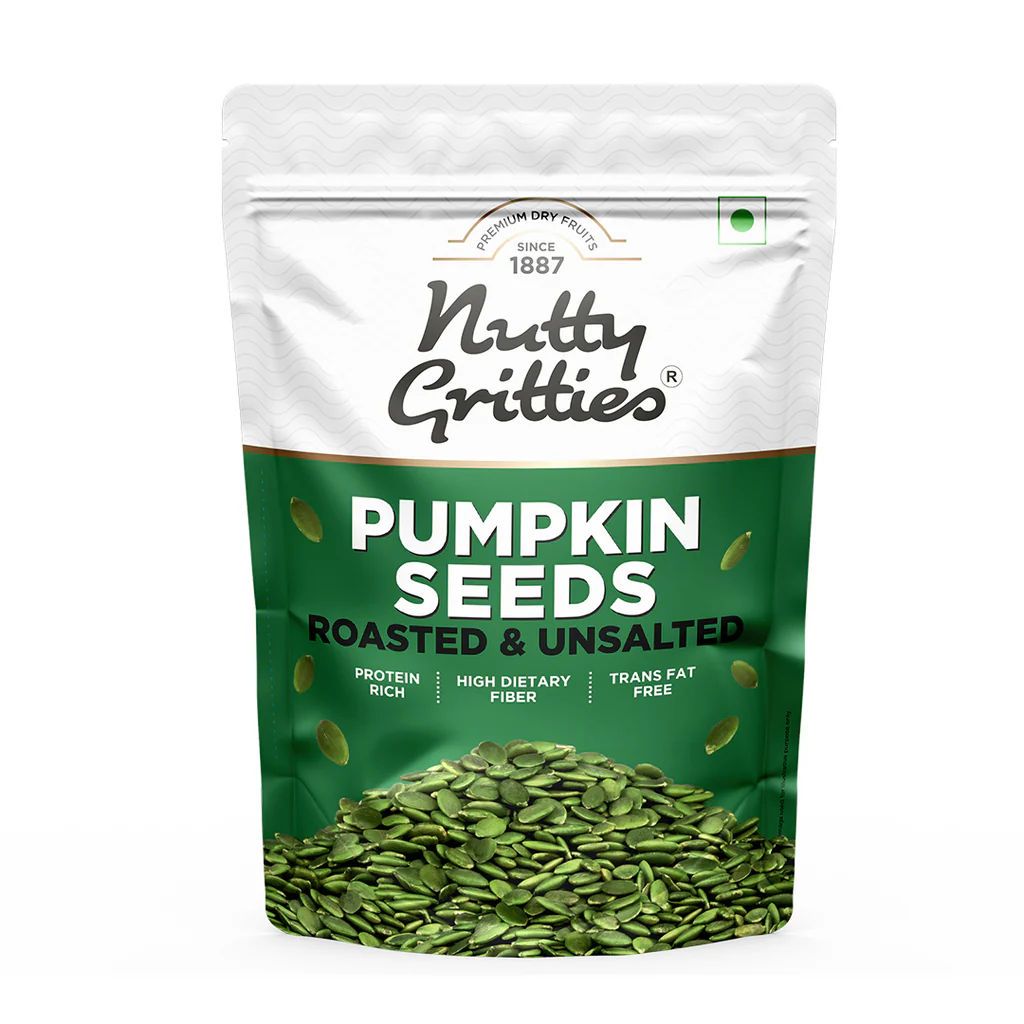 Nutty Gritties Rosted Unsalted Pumpkin Seeds for Eating, Quality, Fibre-Rich Superfood, 200 gm