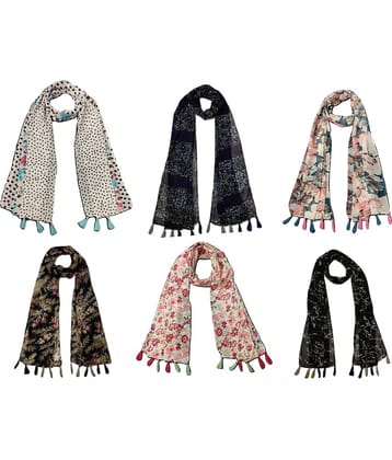 stolevilla Multi Printed Poly Cotton Yarn Stoles ( Pack of 6 )