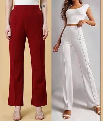 Qyaas Pack of 2 Lycra Straight Women's Formal Pants ( Maroon,White )