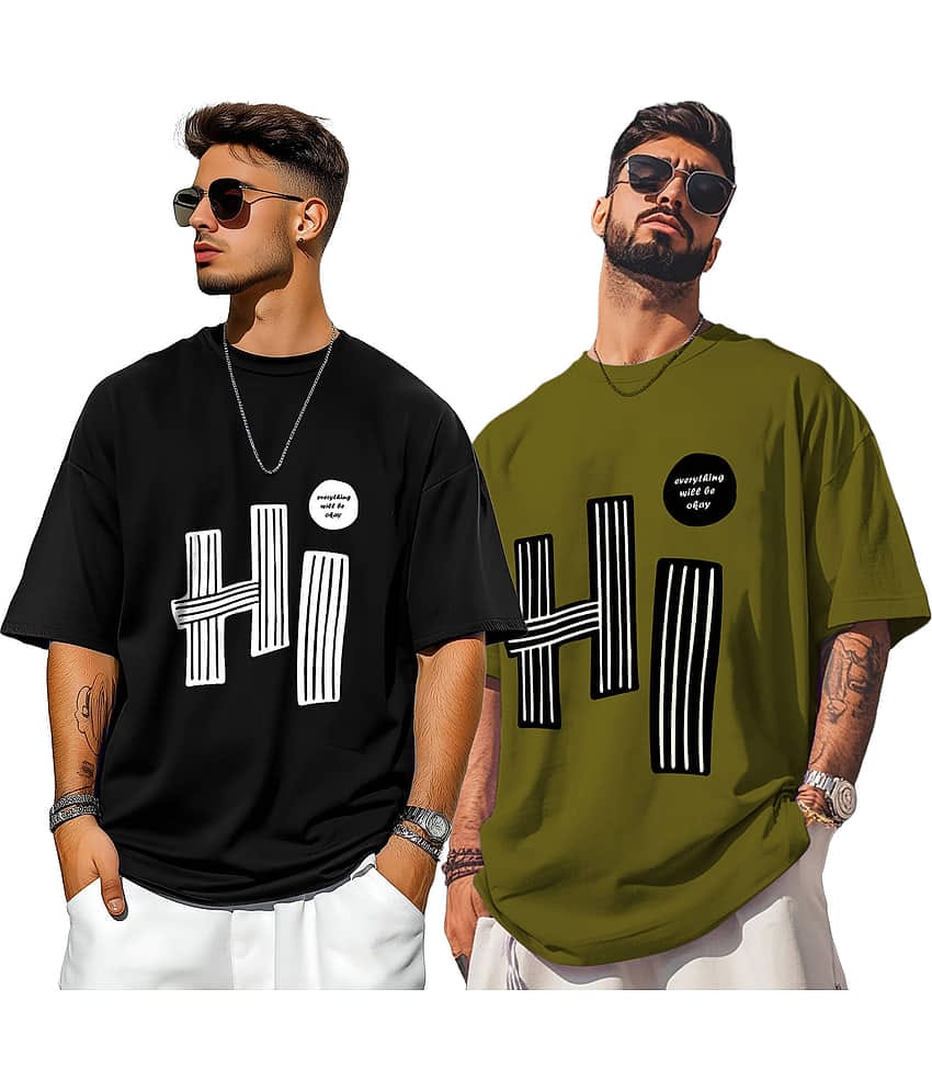 AUSK Men Cotton Blend Oversized Fit Printed T-Shirt ( Multicolor1 )