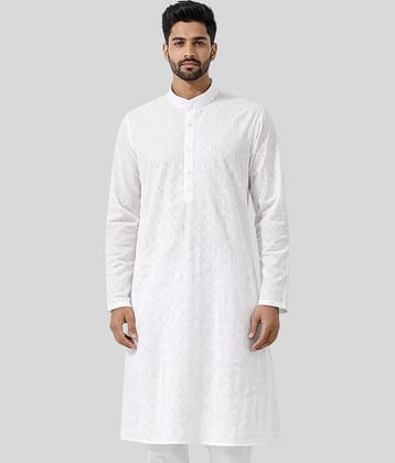Maharaja Cotton Self Design Mandarin Collar Regular Kurta For Men ( White )